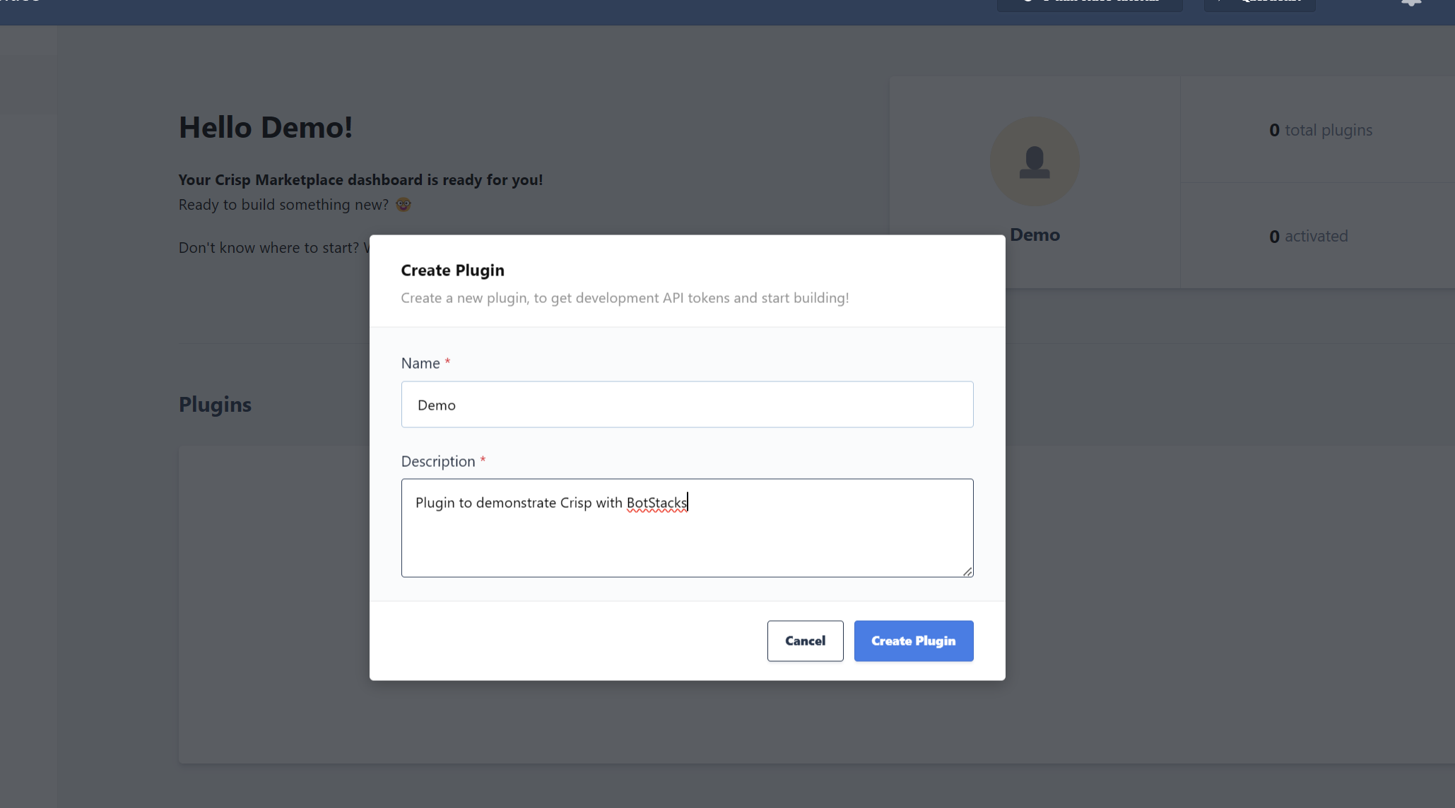 Crisp Marketplace Plugin Creation